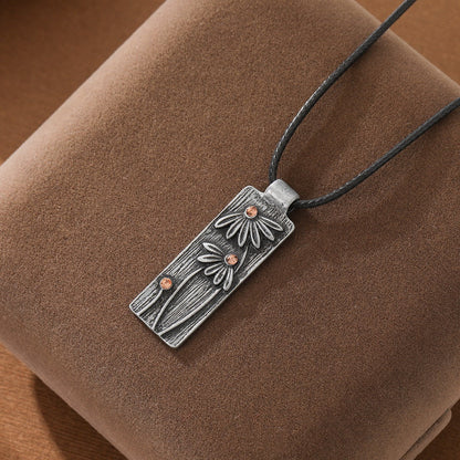 Textured Floral Rectangle Necklace
