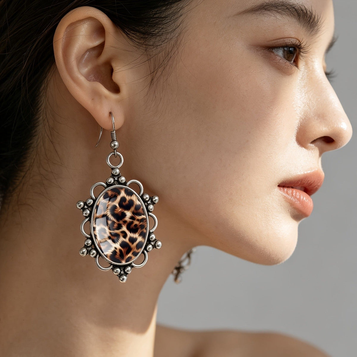 Leopard Print Oval Earrings