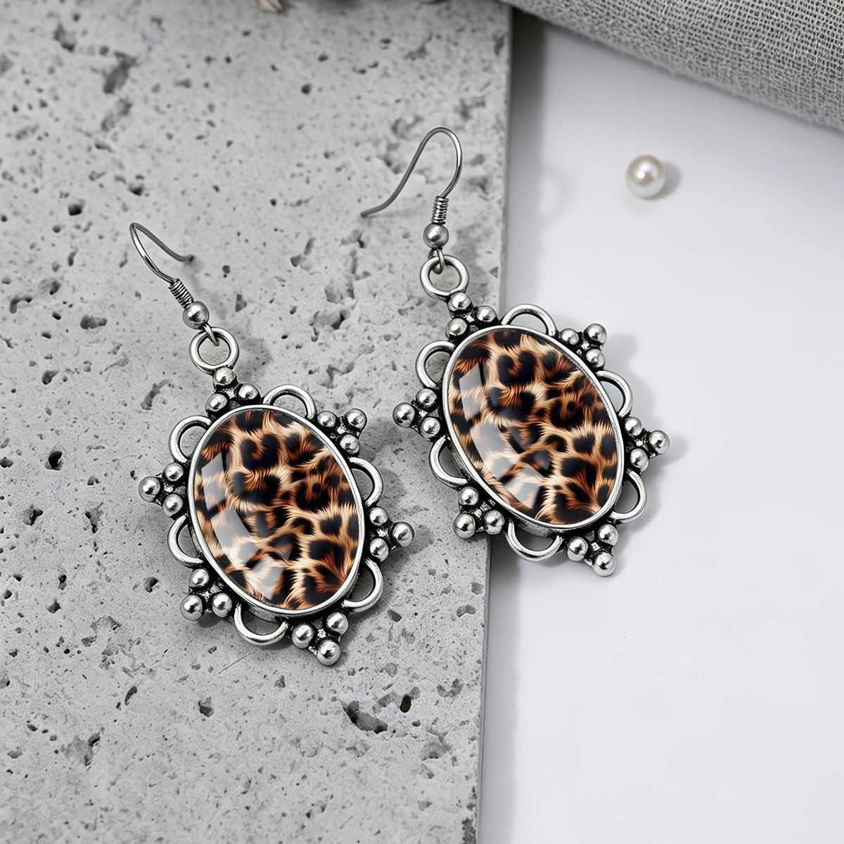 Leopard Print Oval Earrings