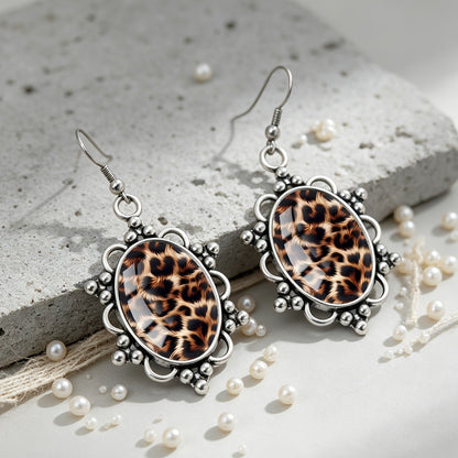 Leopard Print Oval Earrings
