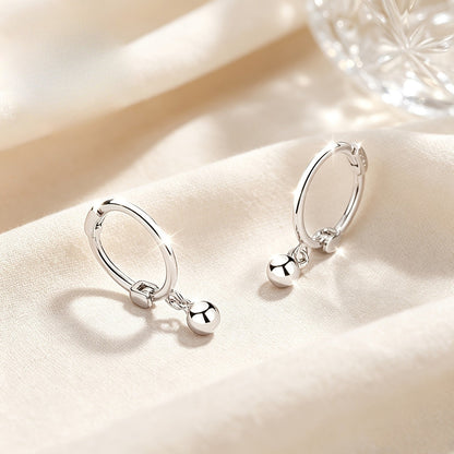 Round Bead Drop Hoop Earrings