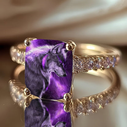 Purple Wolf Square Ring