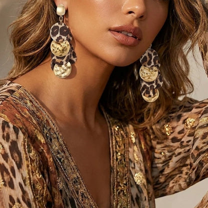 Leopard Metallic Disc Drop Earrings