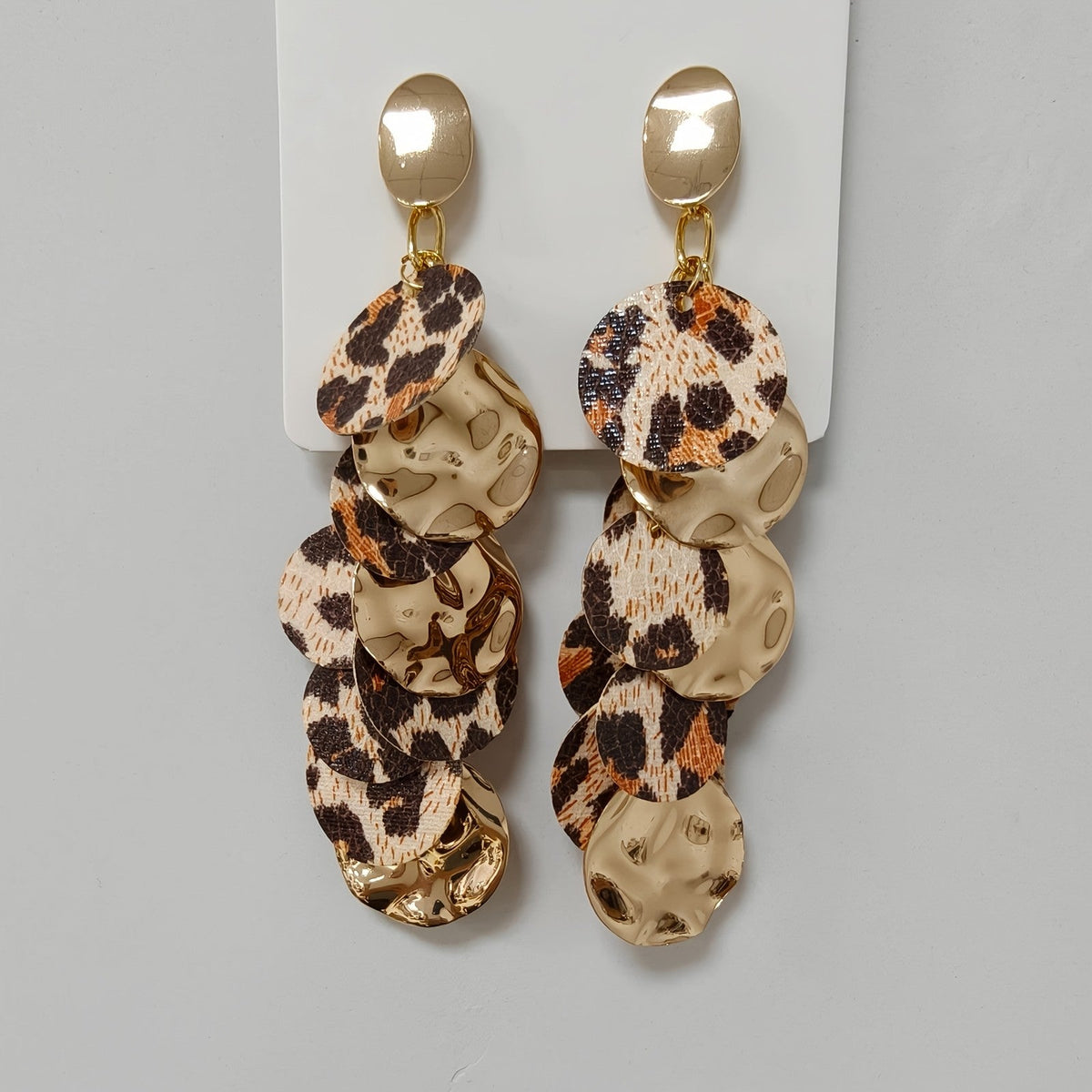 Leopard Metallic Disc Drop Earrings