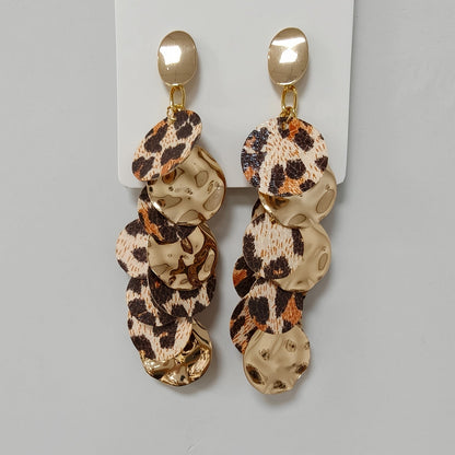 Leopard Metallic Disc Drop Earrings
