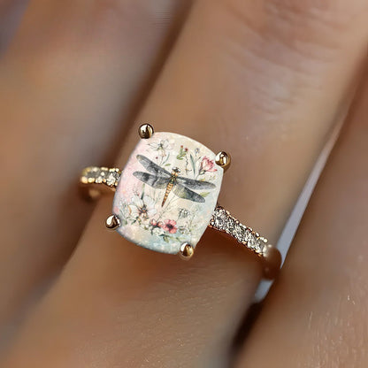 Dragonfly Floral Square Ring