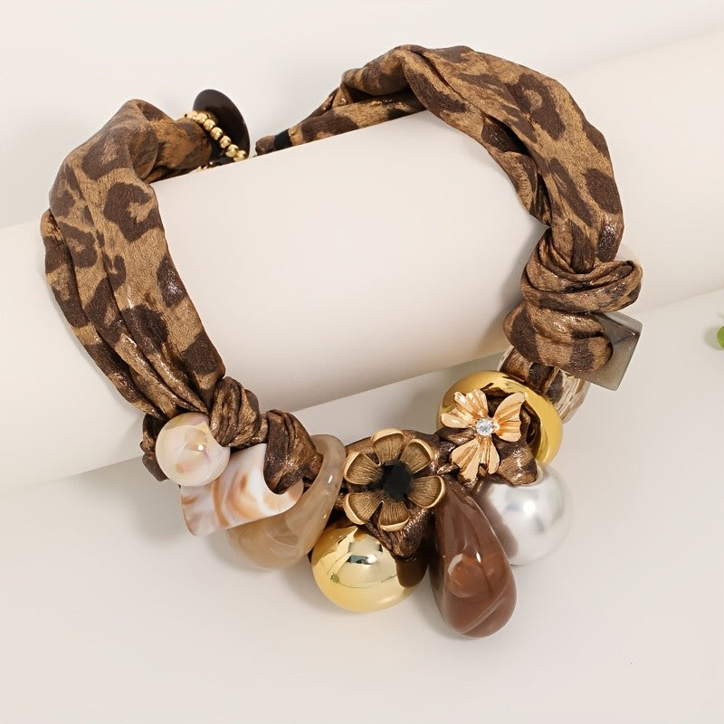 Leopard Woven Floral Statement Necklace