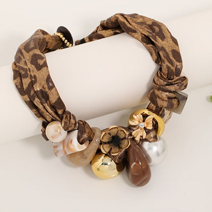 Leopard Woven Floral Statement Necklace