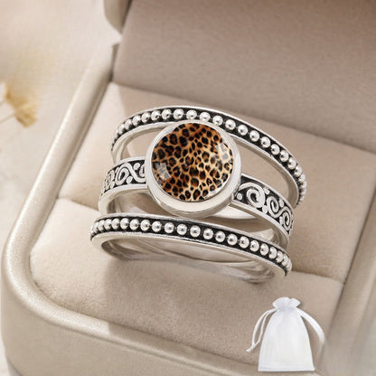 Leopard Print Beaded Ring Set