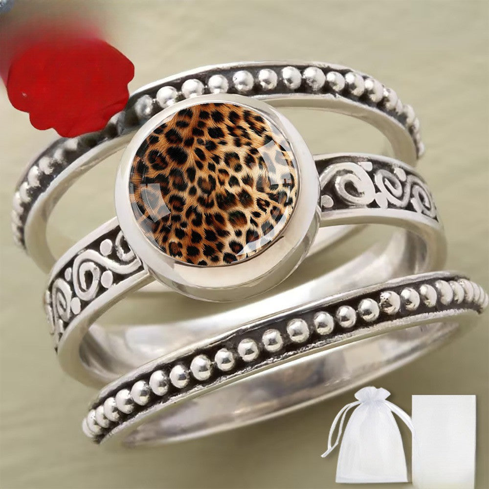 Leopard Print Beaded Ring Set