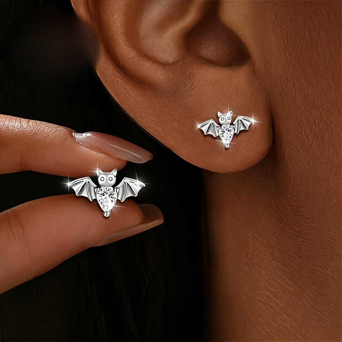 Crystal Bat Stud Earrings