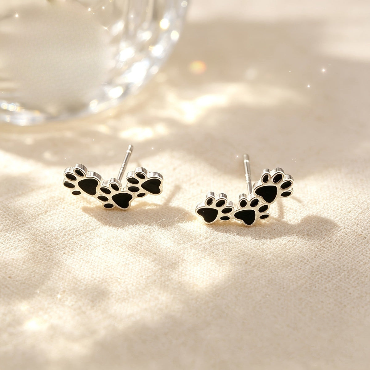 Black Paw Print Climber Earrings