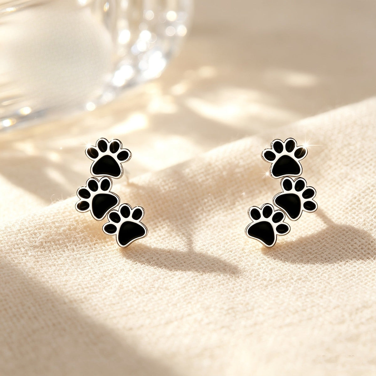 Black Paw Print Climber Earrings
