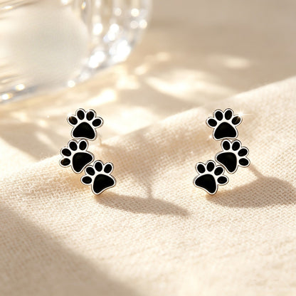 Black Paw Print Climber Earrings