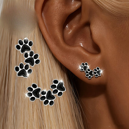 Black Paw Print Climber Earrings