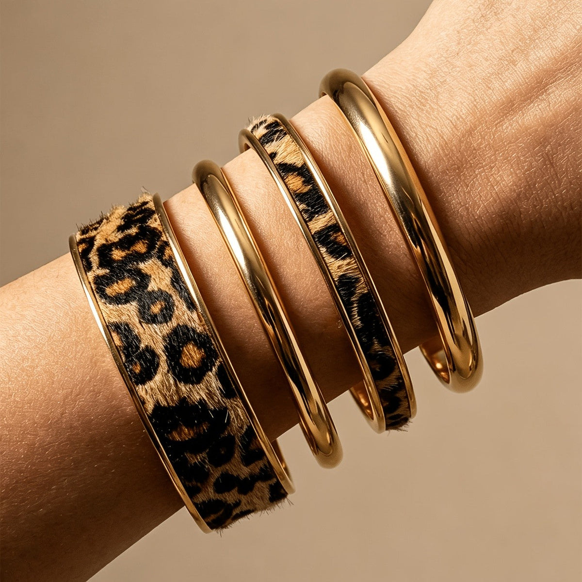 Leopard Print & Gold-Tone Bangle Set