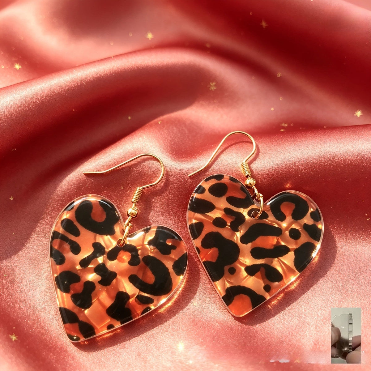 Leopard Print Acrylic Heart Earrings