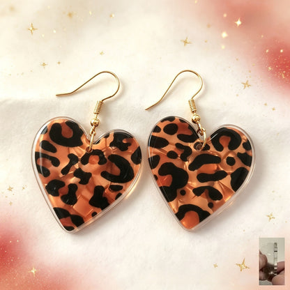Leopard Print Acrylic Heart Earrings