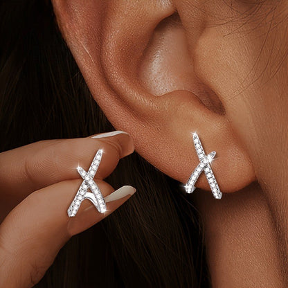 Crystal Crossed Line Stud Earrings