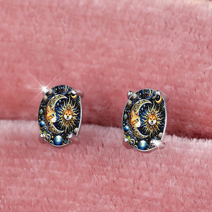 Celestial Sun Moon Cat Dog Earrings