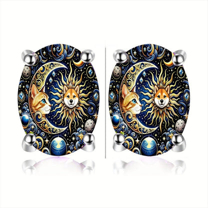Celestial Sun Moon Cat Dog Earrings