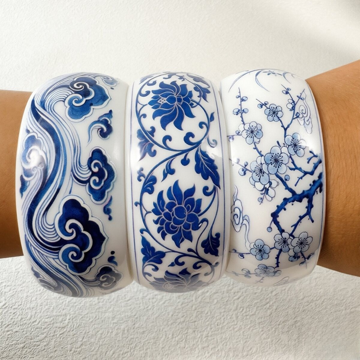 Blue Floral Wide Bangle