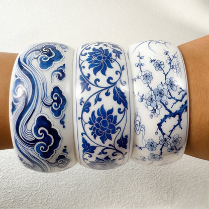 Blue Floral Wide Bangle