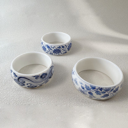 Blue Floral Wide Bangle