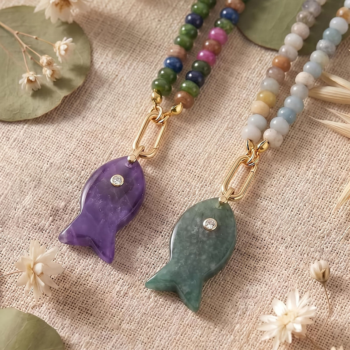Colorful Bead Fish Pendant Necklace