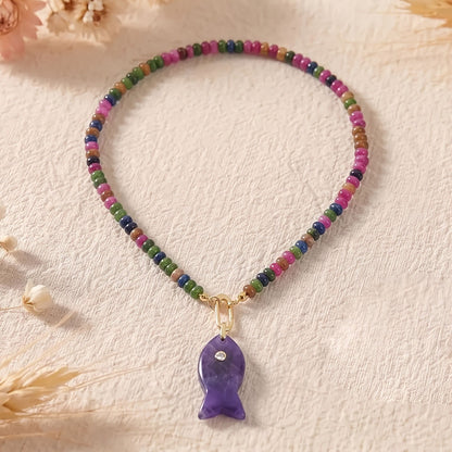 Colorful Bead Fish Pendant Necklace