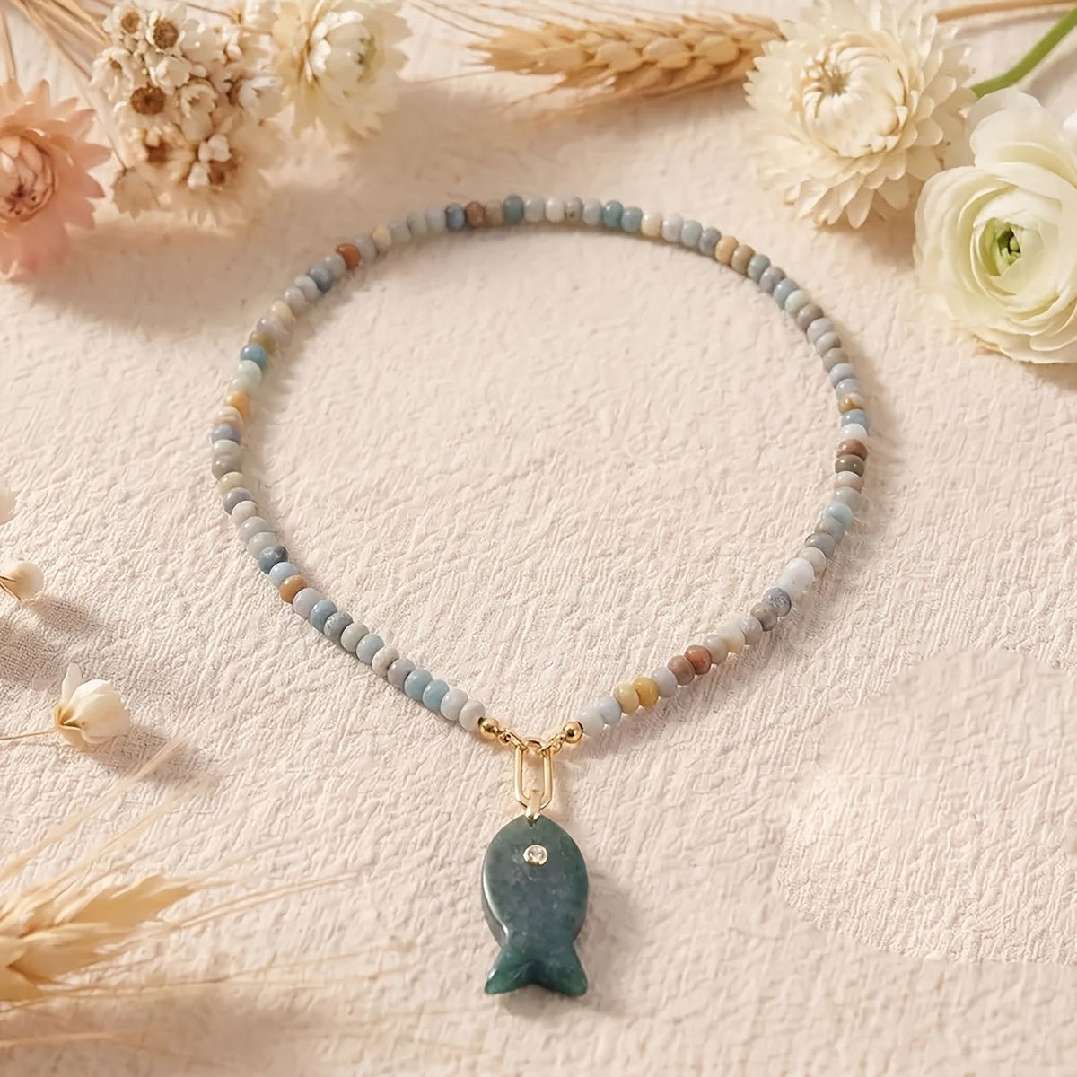 Colorful Bead Fish Pendant Necklace
