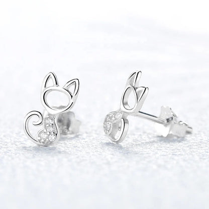 Crystal Cat Silhouette Stud Earrings