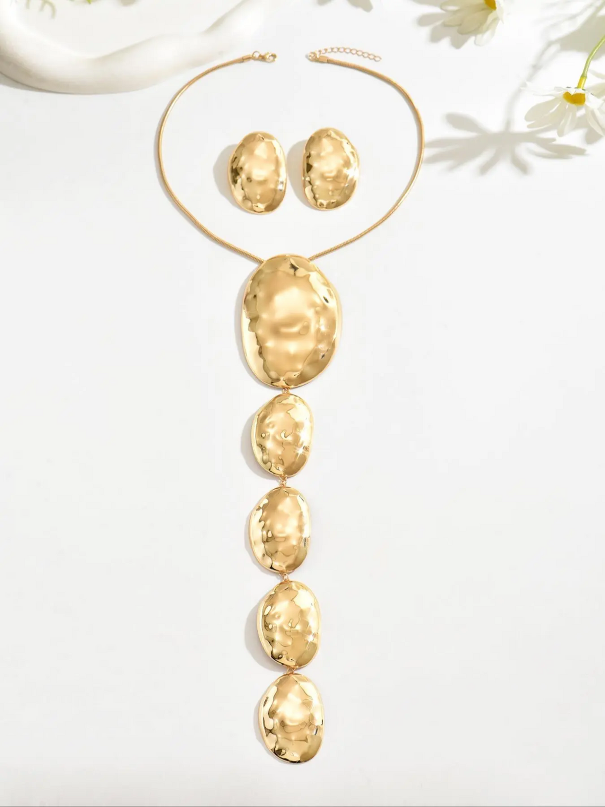 Irregular Oval Necklace Earrings Set