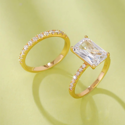 2pc Squared Rhinestone Ring Set