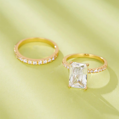2pc Squared Rhinestone Ring Set