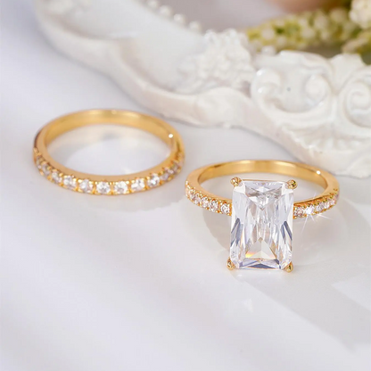 2pc Squared Rhinestone Ring Set