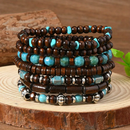 7pc Wooden Boho Bracelet Set