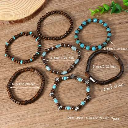 7pc Wooden Boho Bracelet Set