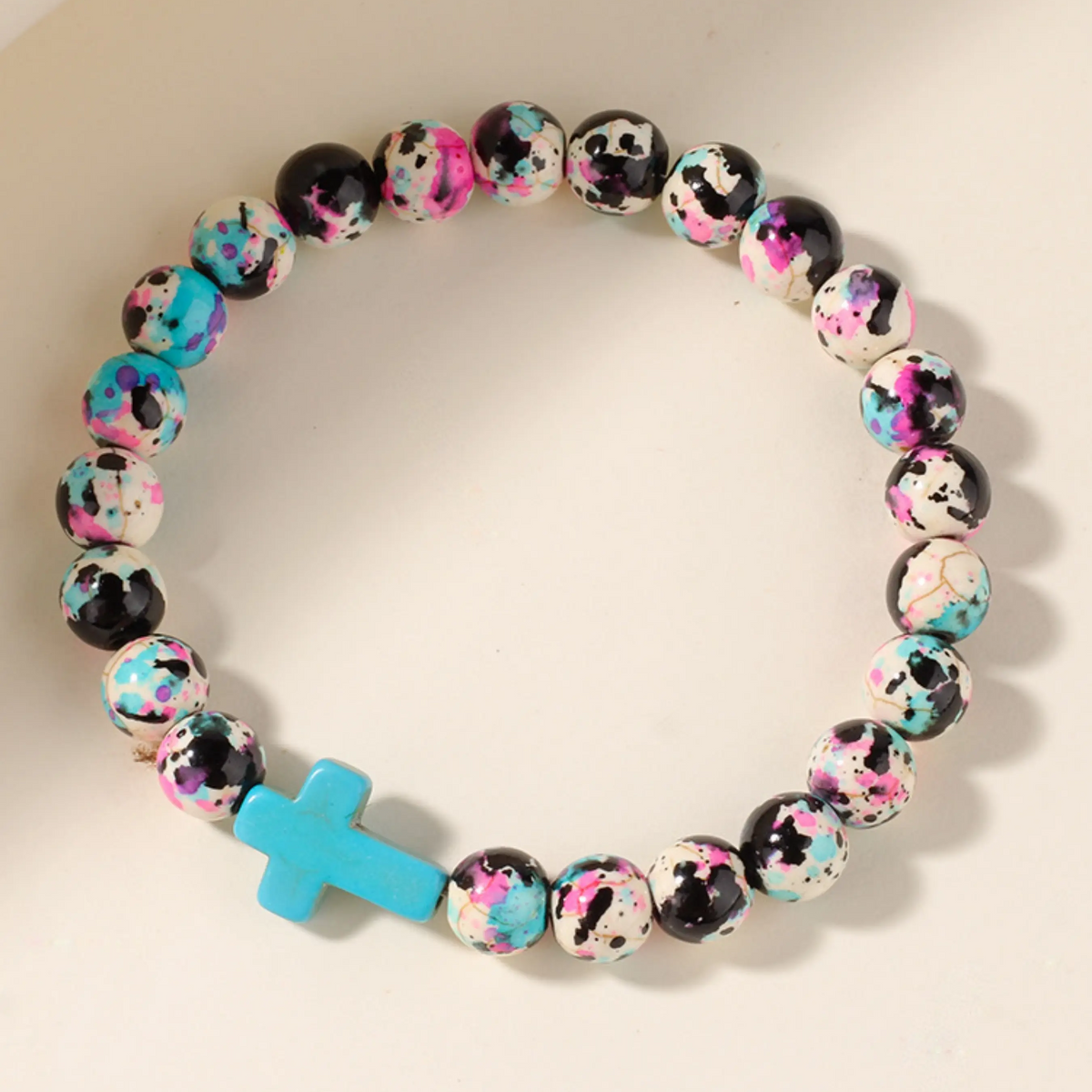 Natural Stone Cross Beaded Bracelet