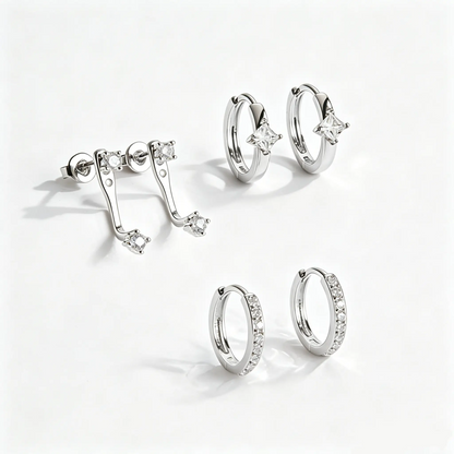 3 Pair Vertical Helix Earrings Set