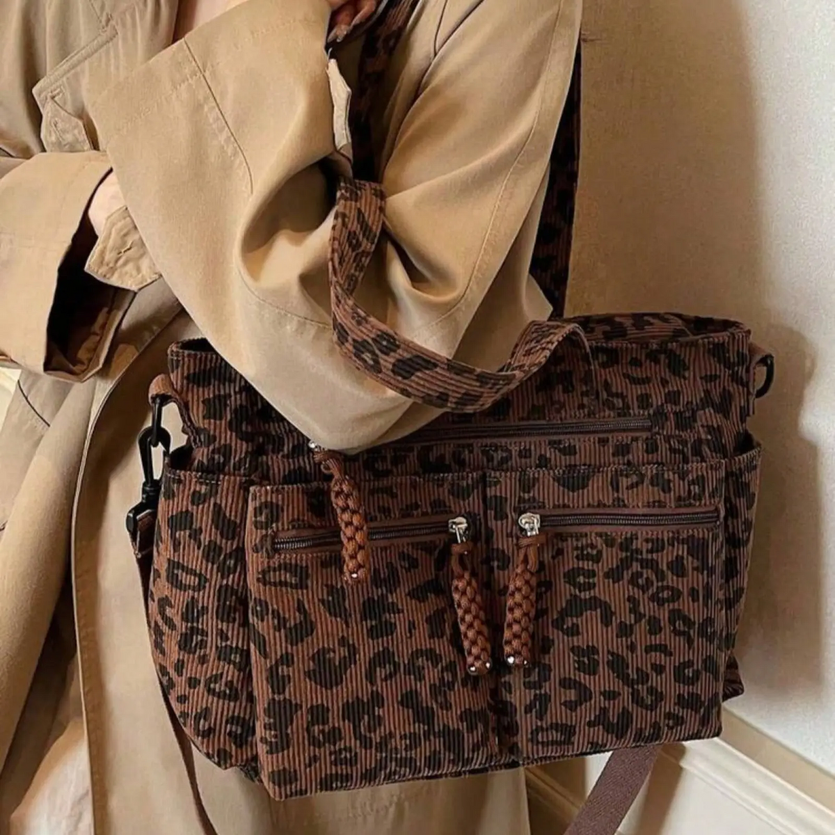 Leopard Print Corduroy Tote Bag