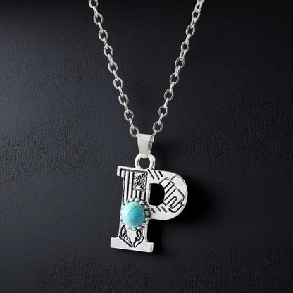 Boho Turquoise Accented Letter Initial Necklace
