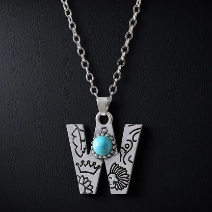Boho Turquoise Accented Letter Initial Necklace