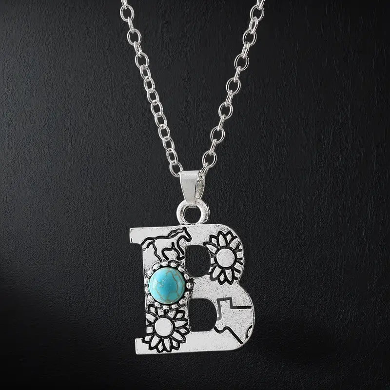 Boho Turquoise Accented Letter Initial Necklace