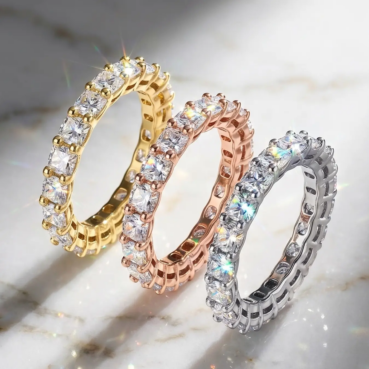 2pc Paved Eternity Ring Set