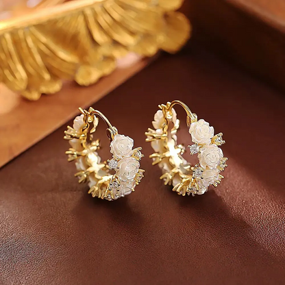 White Floral Hoop Earrings