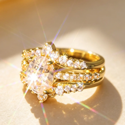 2pc Oval Gem Ring Set
