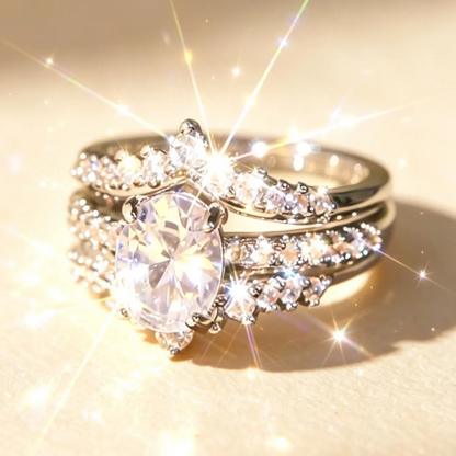 2pc Oval Gem Ring Set