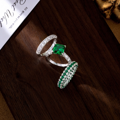 3pc Emerald Green Rings