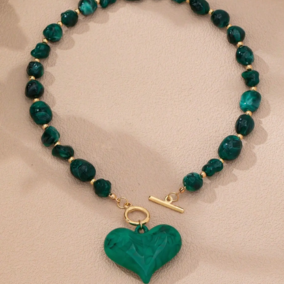 2pc Marble Beaded Heart Necklace